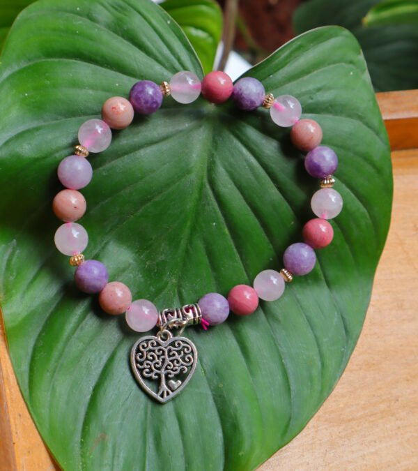 Lepidolite Rose Rhodonite Bracelet for Relieve Addiction - Image 2